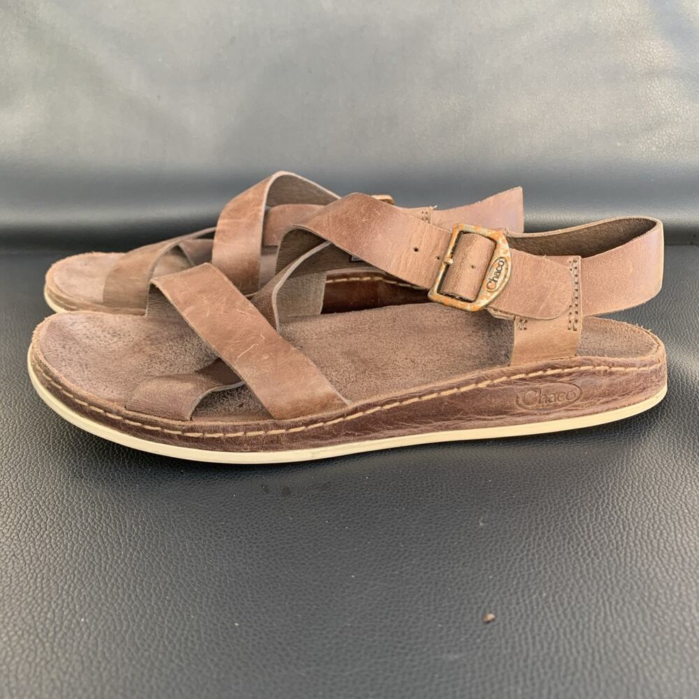 Chaco Wayfarer Sandals Brown Genuine Leather Women's Sz 8 Casual Travel Outdoors